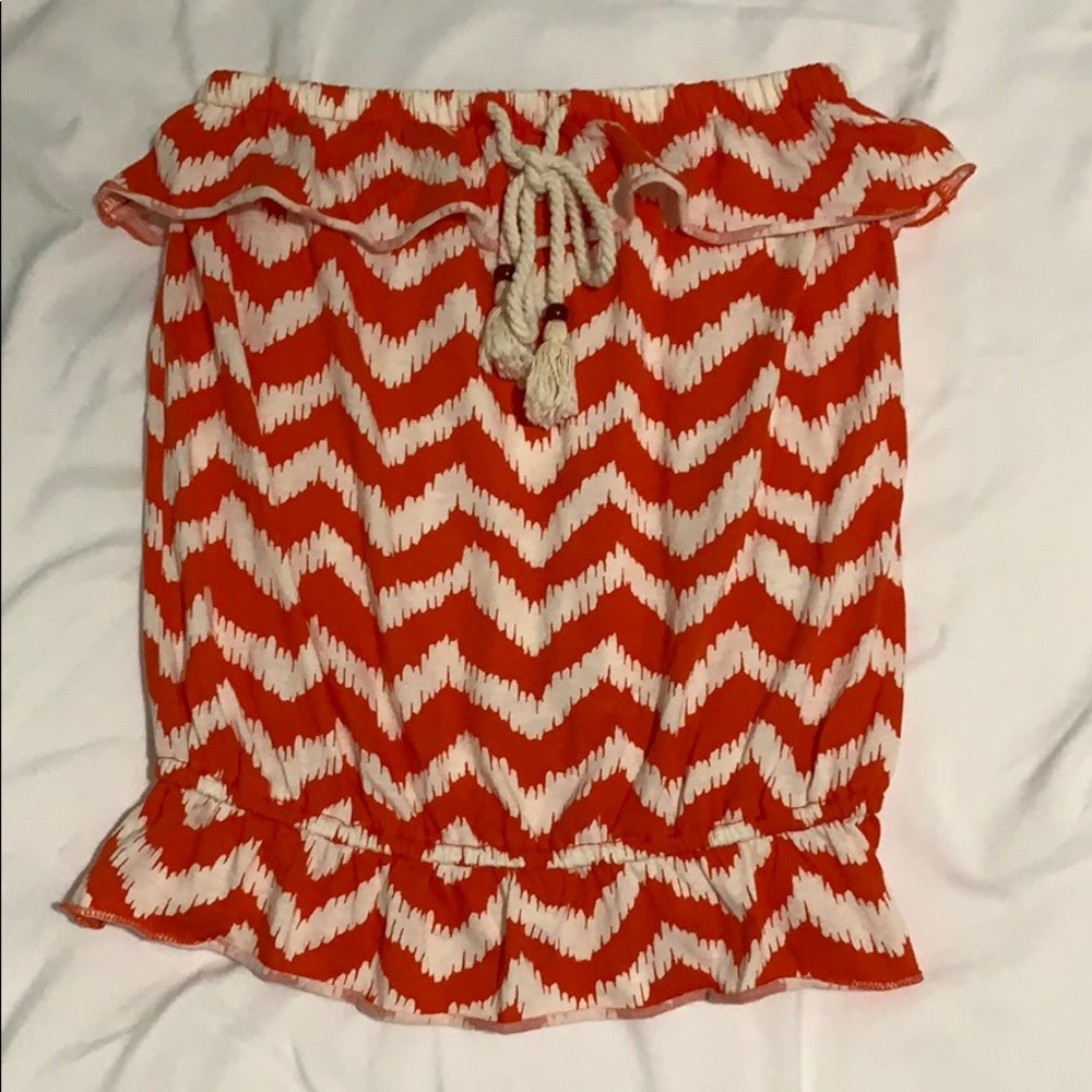 Orange and Cream Strapless Top